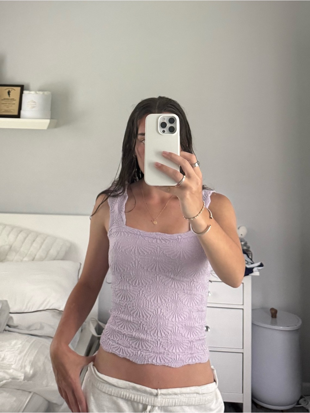 Free People Lavender Textured Square-Neck Tank
